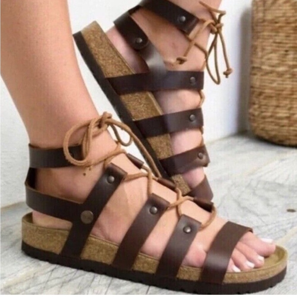Papillio Birkenstock Women's Sz 36 Narrow Cleo Gladiator Sandals in Brown